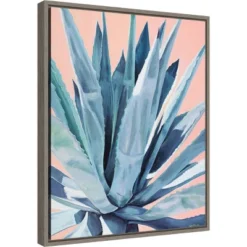 16" X 20" Agave With Coral By Alana Clumeck Framed Canvas Wall Art Gray - Amanti Art